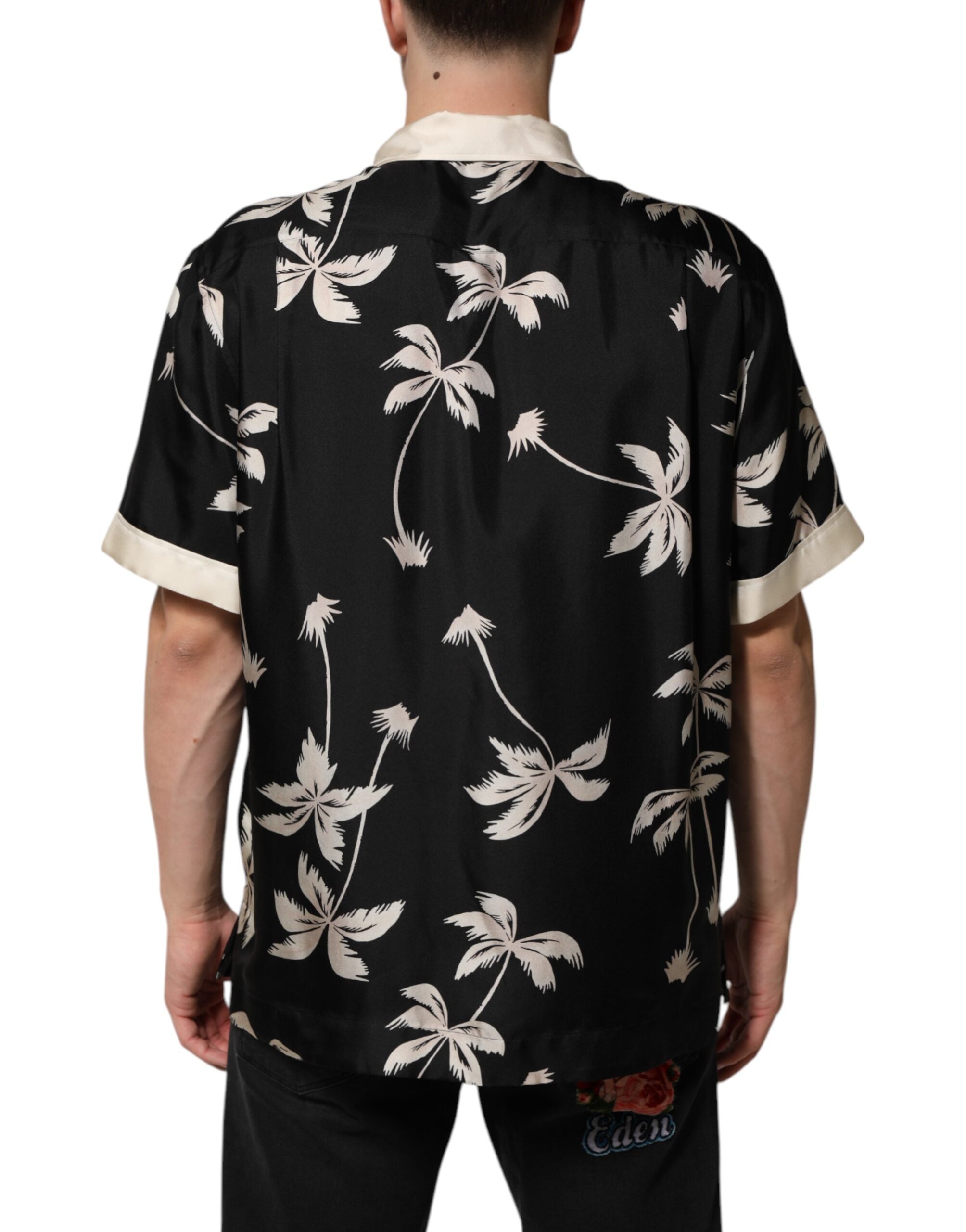 Dolce & Gabbana Black Printed Silk Short Sleeve Shirt Casual Shirt